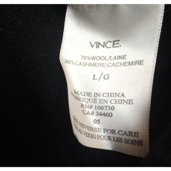 VINCE Cashmere Wool Trimless Pullover Sweater Black White Size L - Picture 5 of 6